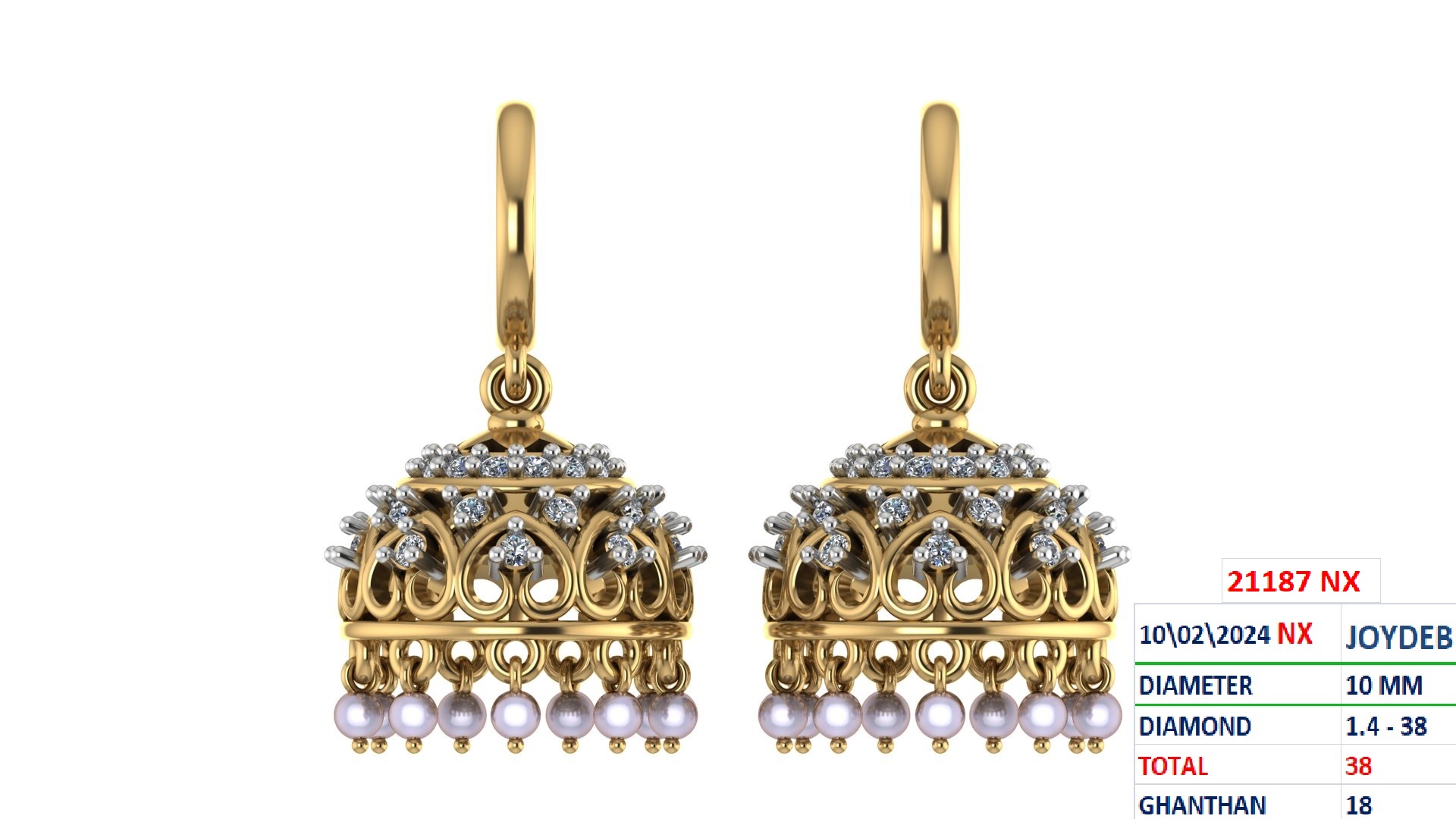 AD ROSE WHITE JHUMKI - 21532 NX